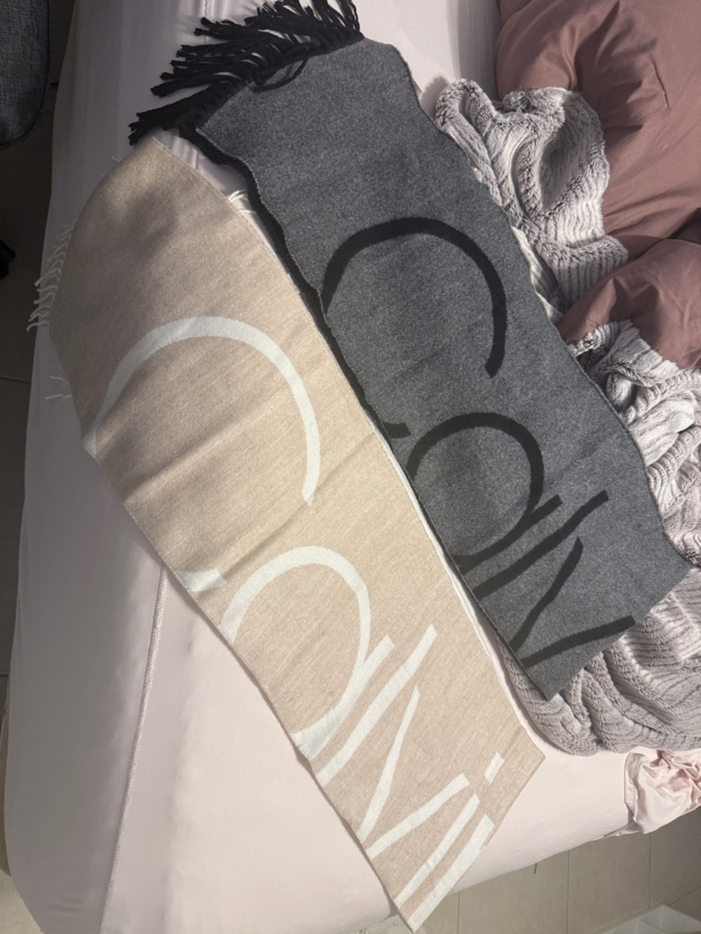 Calvin Klein Black and Beige Logo Scarves Duo